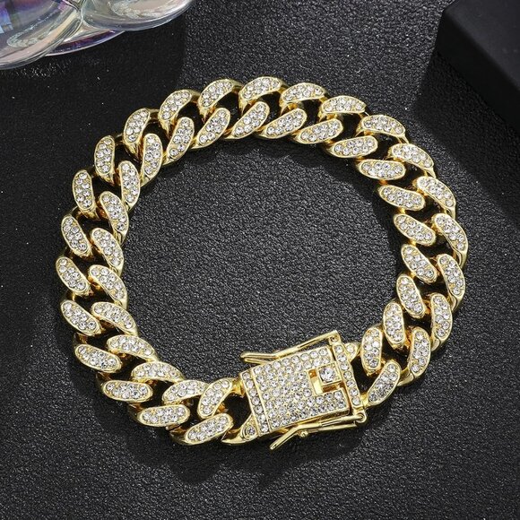 ⭐ Large Cuban Men's 8" Iced Out Diamond Hip Hop Style Bracelet 18k Gold Pltd ⭐ - Picture 4 of 5
